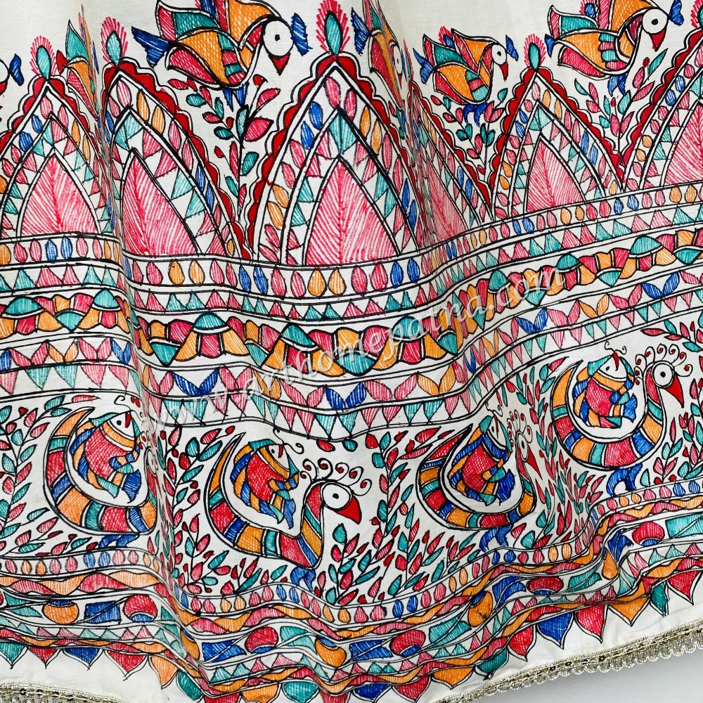 Madhubani hand Painted Silk Dupatta - Image 5