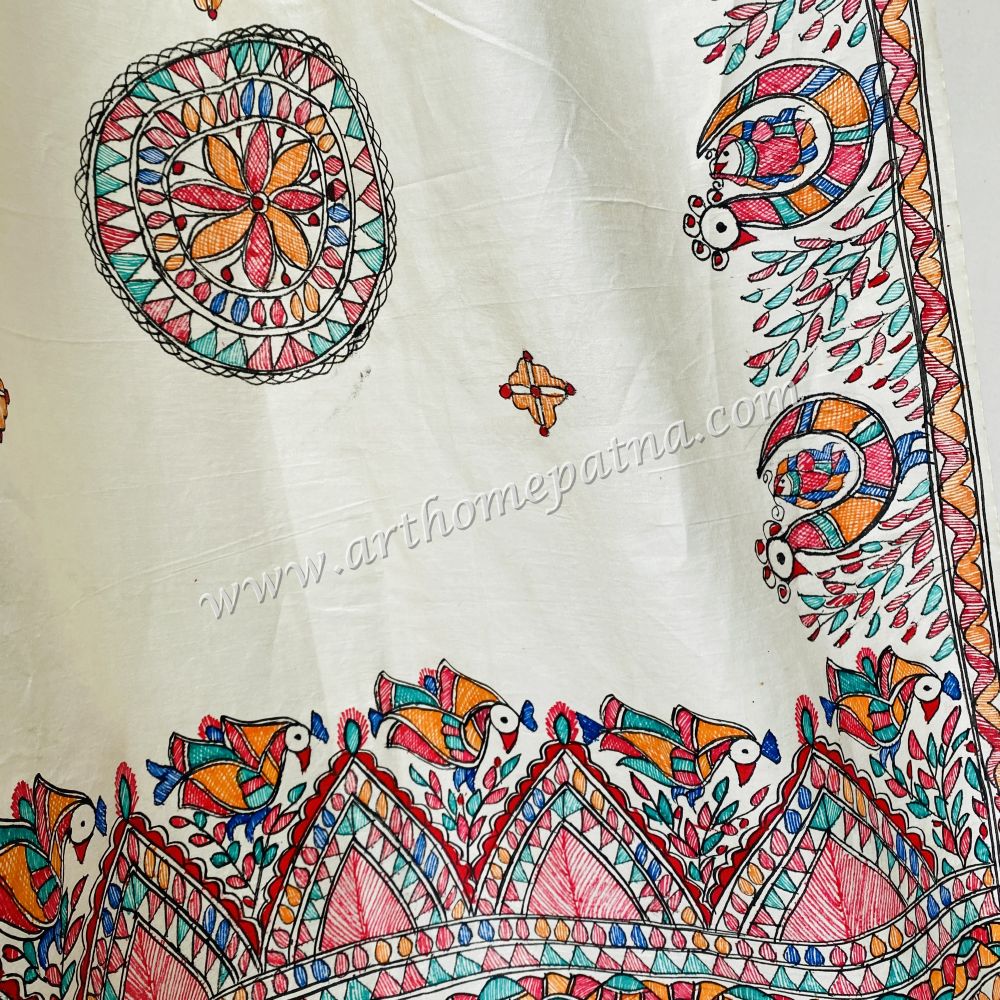Madhubani hand Painted Silk Dupatta - Image 6