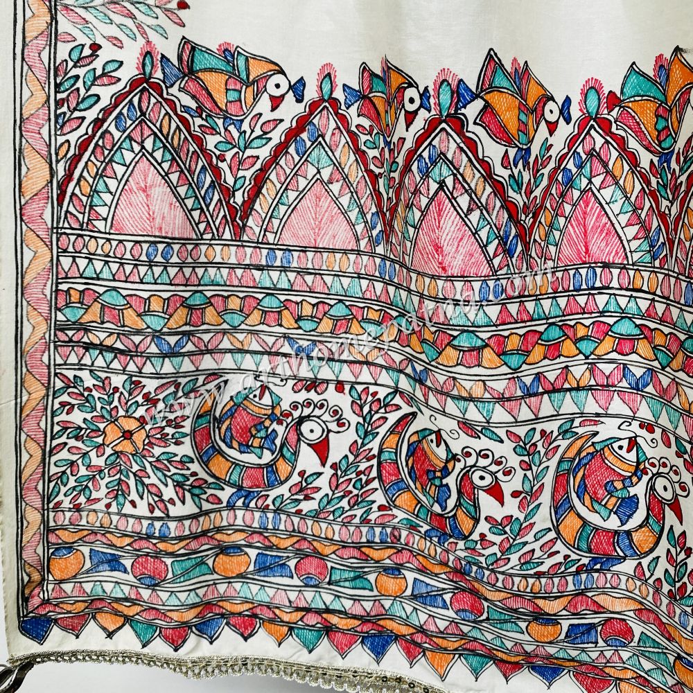 Madhubani hand Painted Silk Dupatta - Image 7