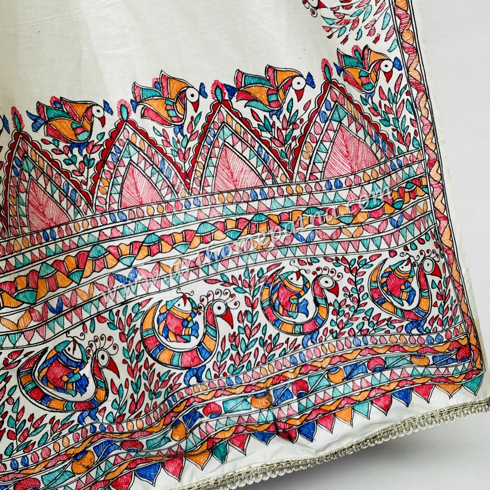 Madhubani hand Painted Silk Dupatta - Image 8