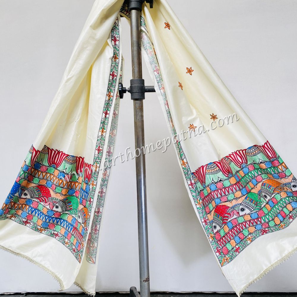 Madhubani hand Painted Silk Dupatta - Image 2