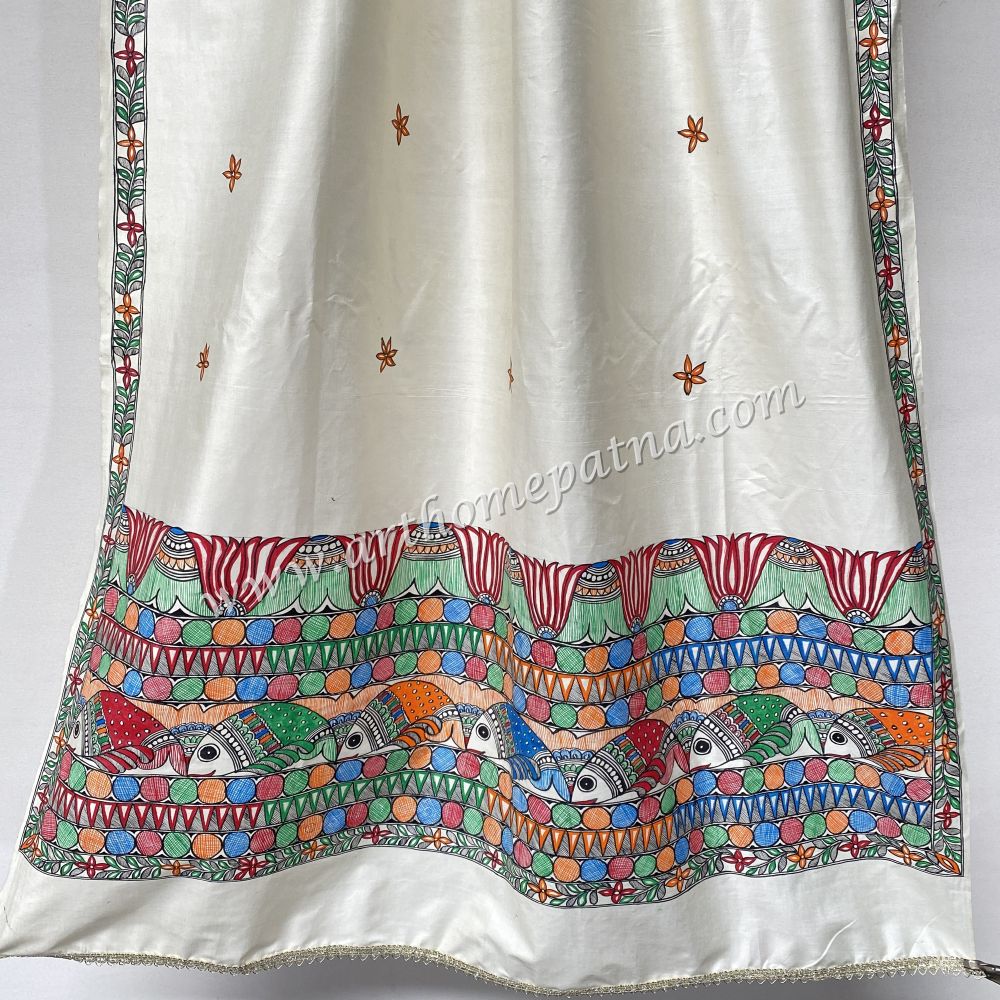Madhubani hand Painted Silk Dupatta - Image 3