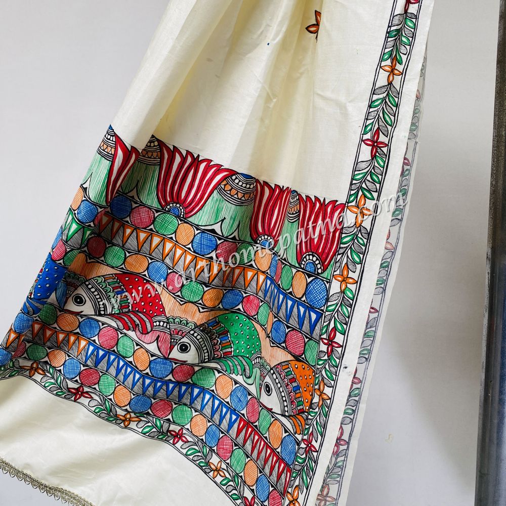 Madhubani hand Painted Silk Dupatta - Image 4