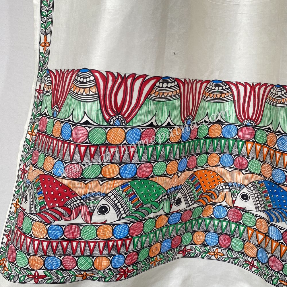Madhubani hand Painted Silk Dupatta - Image 5