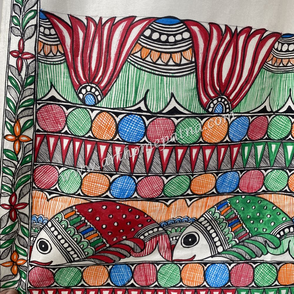 Madhubani hand Painted Silk Dupatta - Image 6