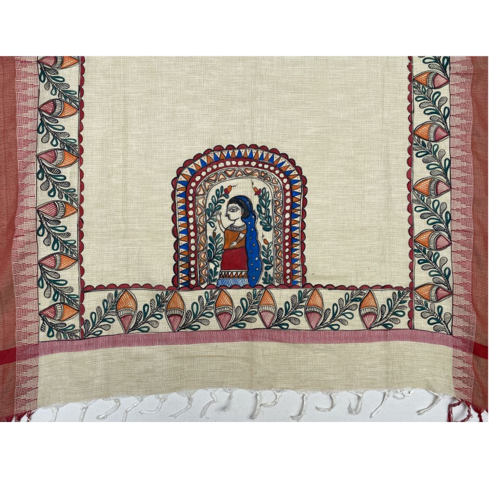 Madhubani hand Painted Dupatta - Image 3