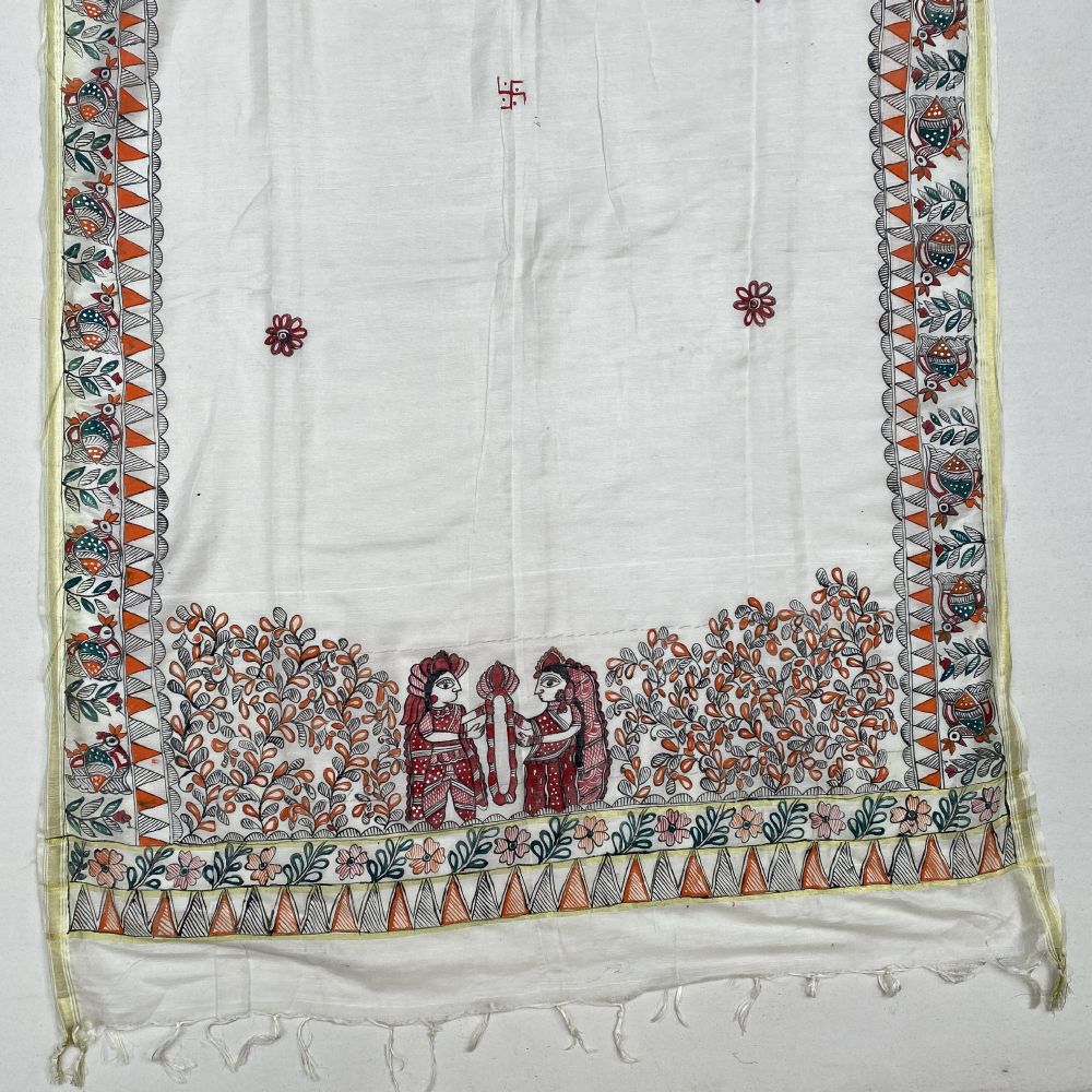 Madhubani hand Painted Dupatta - Image 2