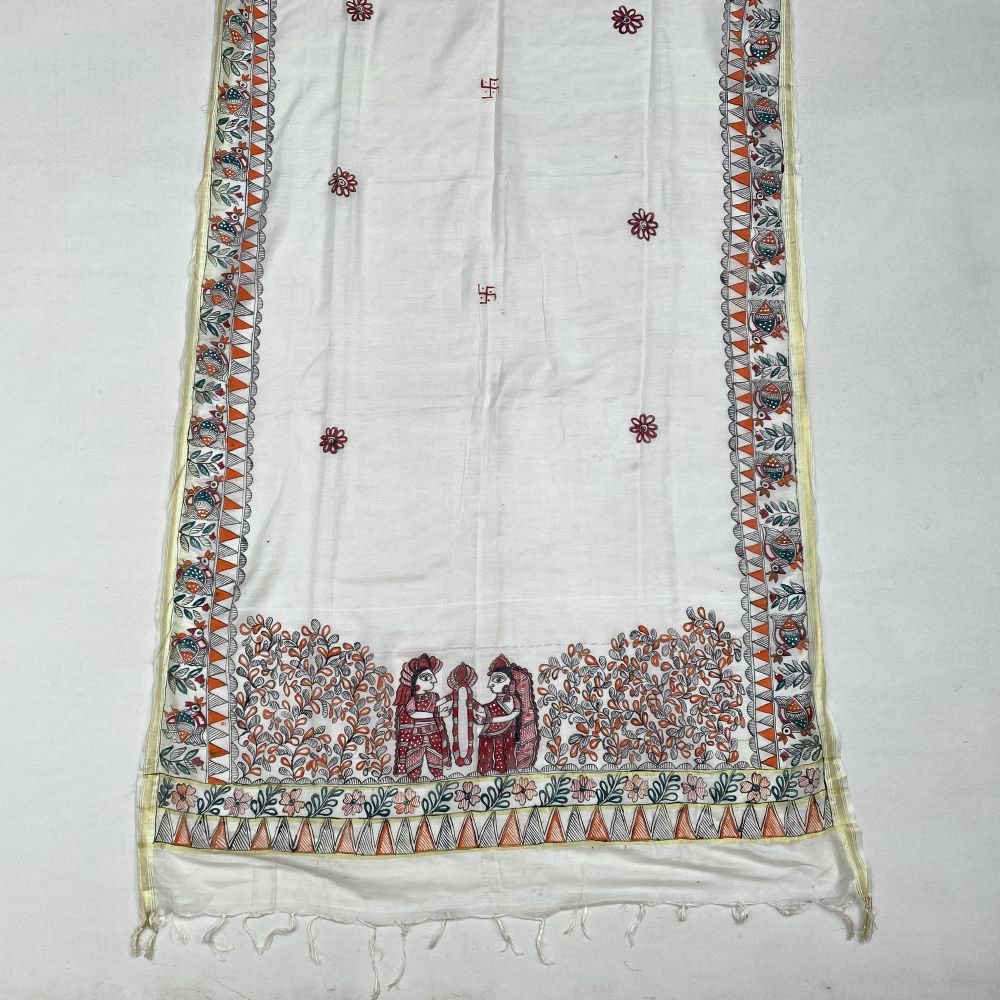 Madhubani hand Painted Dupatta - Image 3
