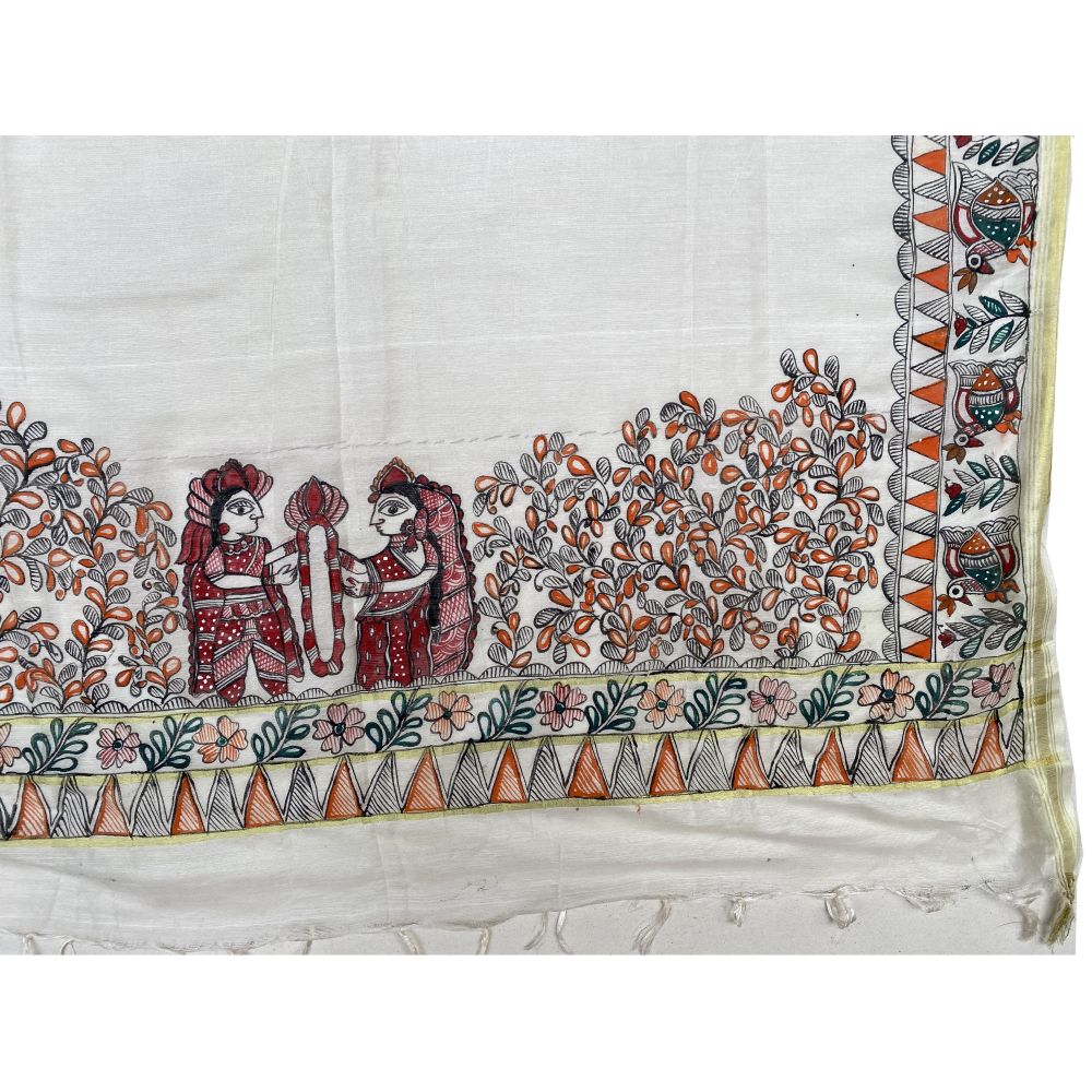 Madhubani hand Painted Dupatta - Image 4