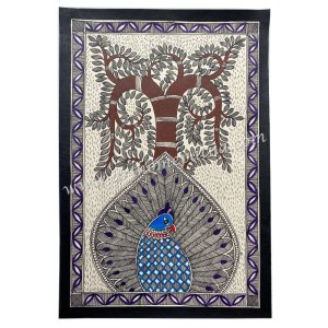 Hand-painted Tree of Life Madhubani painting with traditional Mithila motifs