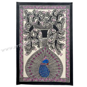 Hand-painted Tree of Life Madhubani painting with traditional Mithila motifs