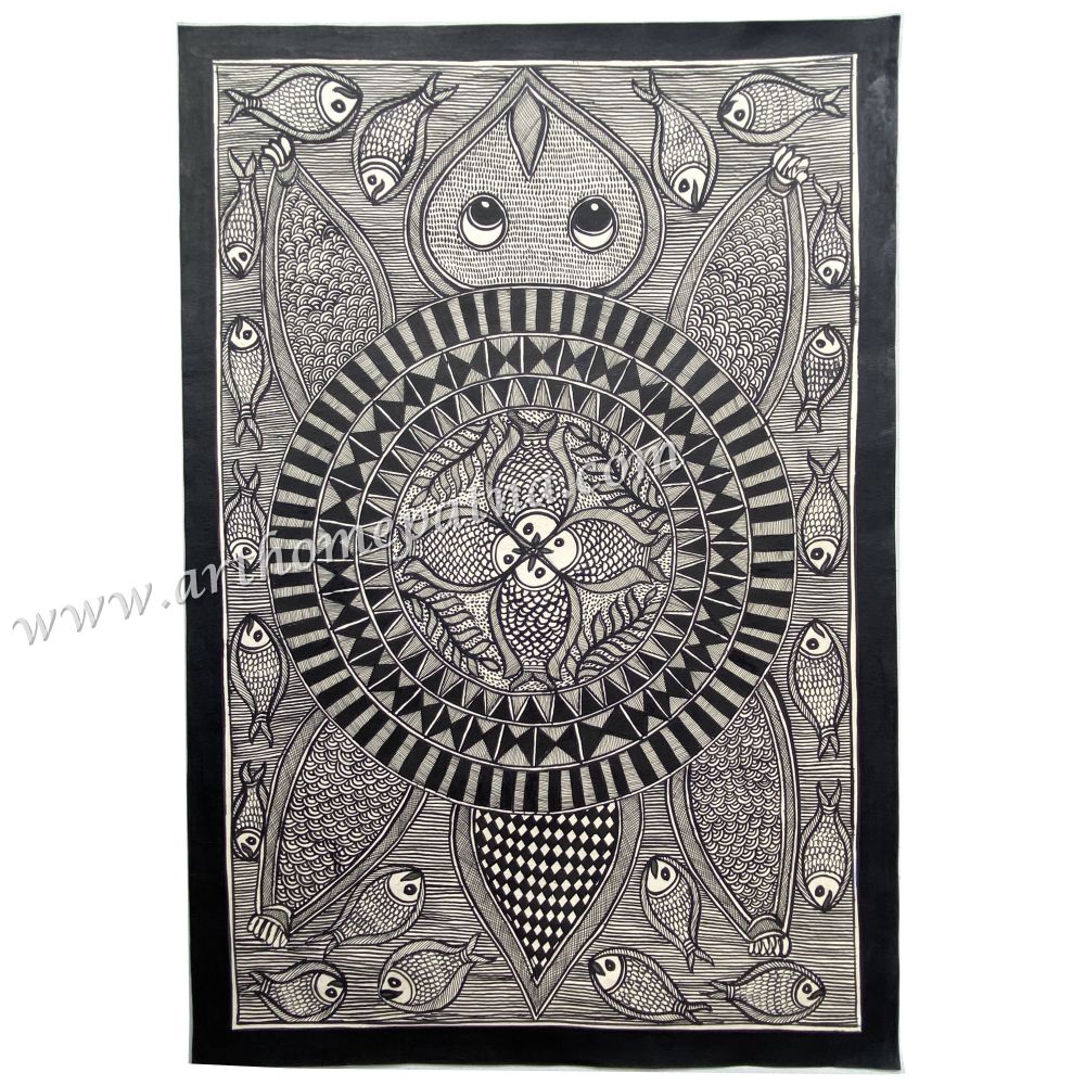 Raas around tortoise in a hand-painted Madhubani painting