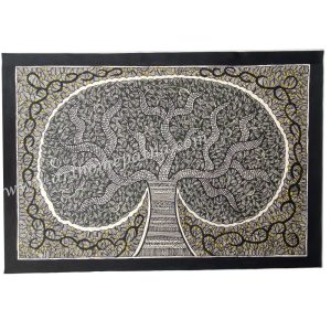 Hand-painted Tree of Life Madhubani painting with traditional Mithila motifs