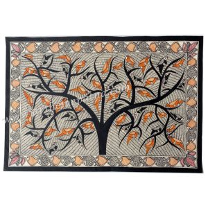 Hand-painted Tree of Life Madhubani painting with traditional Mithila motifs