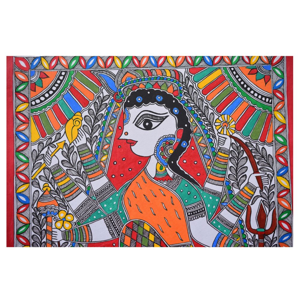 Hand-Painted Durga Ji Madhubani Painting | Traditional Mithila Folk Art | Goddess Durga Mithila Painting | Durga Puja Madhubani Painting - Image 3