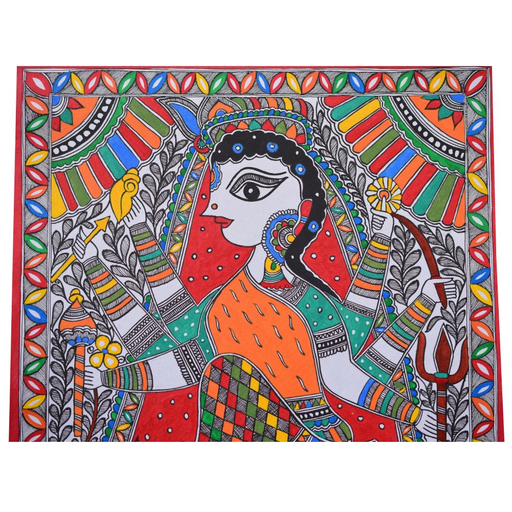 Hand-Painted Durga Ji Madhubani Painting | Traditional Mithila Folk Art | Goddess Durga Mithila Painting | Durga Puja Madhubani Painting - Image 4