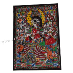 Hand-painted Maa Durga Madhubani painting in traditional Mithila folk-art style