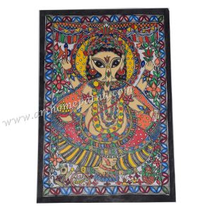 Hand-painted Lord Ganesha Madhubani painting on handmade paper Traditional Mithila painting of Lord Ganesha Handmade Madhubani folk art on handmade paper Spiritual Indian wall art featuring Lord Ganesha Authentic Bihar Madhubani artwork