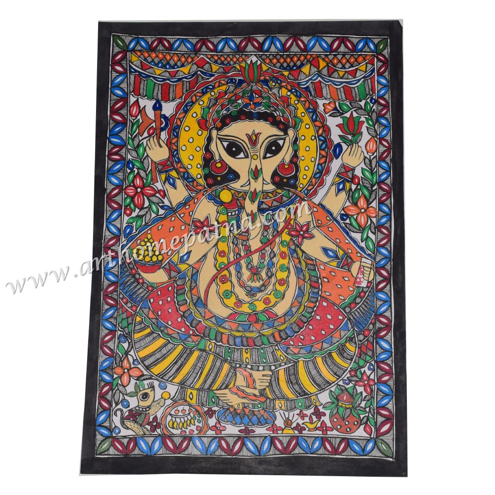 Hand-Painted Lord Ganesha Madhubani Painting on Handmade Paper | Authentic Mithila Folk Art | Madhubani Ganesha Art - Image 2