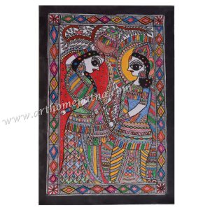 Hand-painted Radha Krishna Madhubani painting
