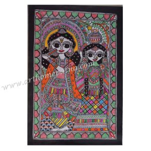 Hand-painted Radha Krishna Madhubani painting