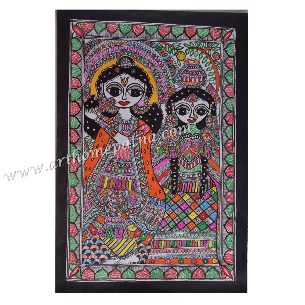 Hand-painted Radha Krishna Madhubani painting