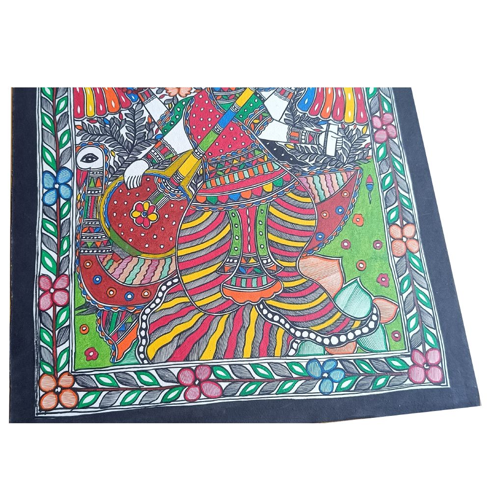 Hand-Painted Saraswati Ji Madhubani Painting | Traditional Mithila Folk Art | Saraswati Mata Mithila Painting | Saraswati Puja Madhubani Art - Image 4
