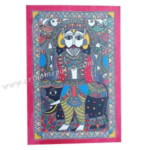 Hand-painted Lord Vishwakarma Madhubani painting in traditional Mithila folk-art style