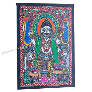 Hand-painted Lord Vishwakarma Madhubani painting in traditional Mithila folk-art style Shorter option: