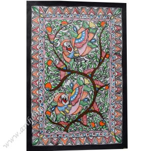Hand-painted Tree of Life Madhubani painting with traditional Mithila motifs
