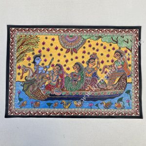 Krishna and Gopis on a boat Madhubani painting