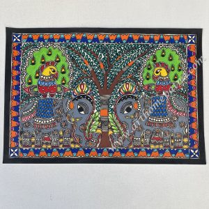 Hand-painted Tree of Life Madhubani painting with traditional Mithila motifs