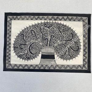 Hand-painted Tree of Life Madhubani painting with traditional Mithila motifs