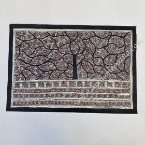 Hand-painted Tree of Life Madhubani painting with traditional Mithila motifs