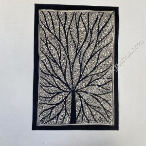 Hand-painted Tree of Life Madhubani painting with traditional Mithila motifs