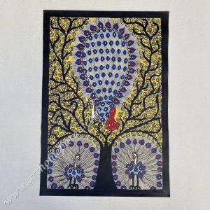 Hand-painted Tree of Life Madhubani painting with traditional Mithila motifs